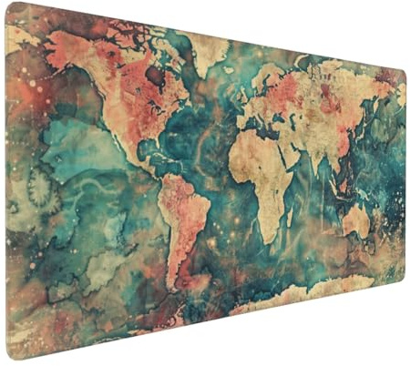 Large Mouse Pad 900x400x4mm World Map Gaming Mouse Mat Retro XL Mousepad Anti-Fray Stitched Edges with Non-Slip Rubber Base,Ergonomic Mouse Pad Extended Desk Mat,for Home Office Accessories PC,Laptop