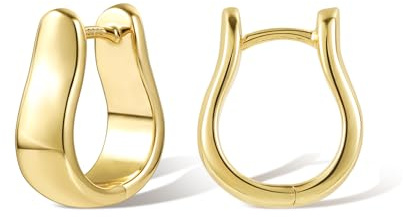Ohrringe Gold Kleine Creolen Oval Damen, 14K Vergoldet Silber 925 Ohrringe Oval Creolen Klobig Leicht Breite Ohrringe Knorpel Huggie Kreolen Groß Breite Creolen Kleine Wassertropfen Ohrringe Gold