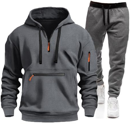 Tuta Uomo Completa Tuta Da Ginnastica Uomo Invernale Felpata Completo Sport Maglia Felpa con Cappuccio e Pantalone Due Pezzi Set Tracksuit Felpa Con Zip Suit Tuta Abbigliamento Sportiva Tuta Completa