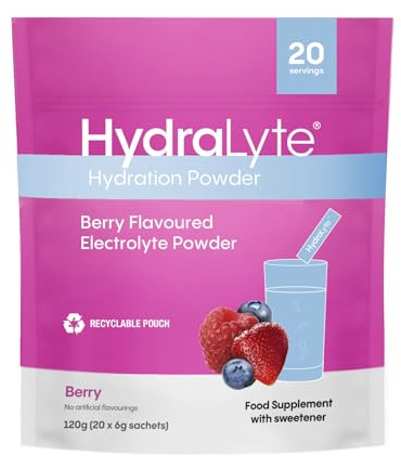 Hydralyte Hydration Effervescent Electrolyte Sachets, 20 Berry Sticks | Supports Hydration During Heat, Travel & Exercise, Berry Flavour, Low Sugar, Vegan, No Artificial Colours or Preservatives