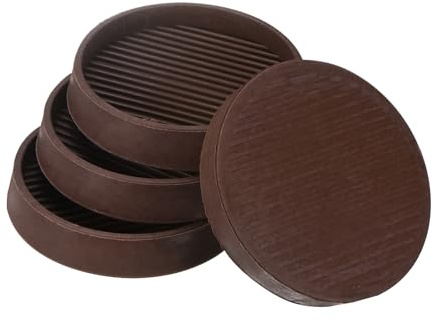 M METERXITY 4-Pack Furniture Coasters Cups 3 Round Rubber, Brown | Anti Slide Floor Protector Pads, for Sofa Chair/Piano Stopper, Furniture Caster Leg Non Slip Feet Cups