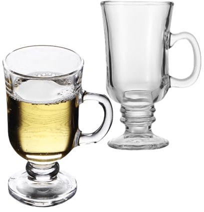 Irish Coffee Glass Mugs, Crystal Clear Mug with Handle, Double Walled Glass Cups for Hot & Cold Beverages, Drink Glasses Cups, Heat Resistant (Footed Glasses, 2pcs)