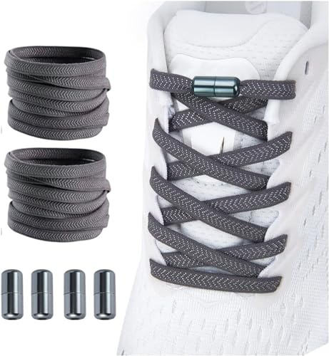 Shecret Elastische Schnürsenkel mit Metallkapsel, 2 Paar Einstellbare Schnürsenkel Ohne Binden, Schnellschnürsystem Schnürsenkel-Set für Läufer, Kinder und ältere Menschen