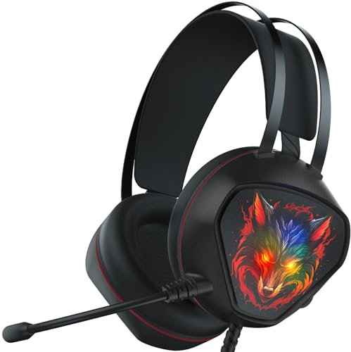 Gvyugke PS5 Headset, Gaming Headset für PC, Xbox Headset mit Mikrofon, Gaming Kopfhörer mit Kabel, dynamischem RGB-Licht, PS5 (Schwarz-Rot)