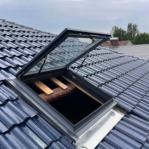 Fenêtre de Toit à Ouverture Manuelle Multi-Angles, Cadre en Alliage d'aluminium et Double vitrage Isolant, pour sous-Sol, Grenier, véranda, Hangar, Grange(LxW 65x80cm/25.6x31.5in)