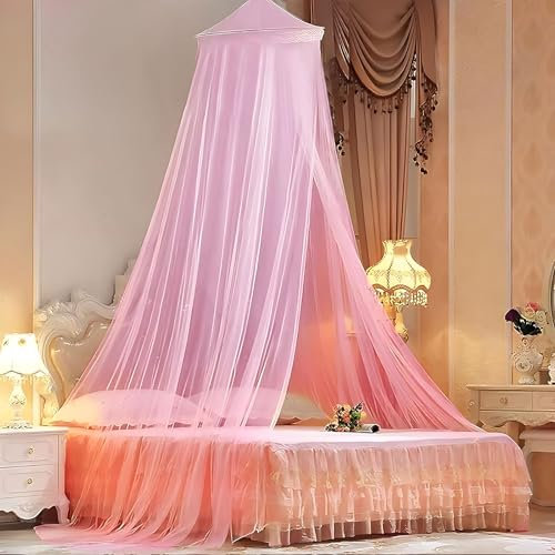 XcnPer Children's Bed Cover, Large Dome Canopy Mosquito Net For Single/Double Bed, Easy to Install, Family/Travel/Outdoor(Pink)