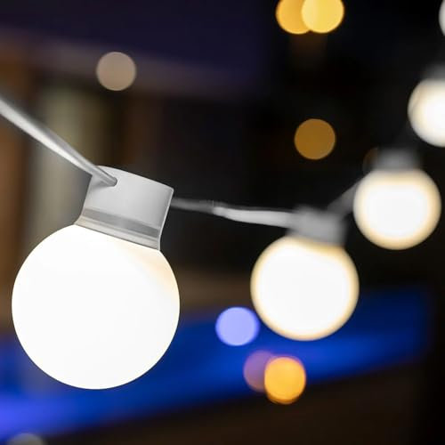 LED Lichterkette außen IP44 3000 K warmweiß 500 lm Weiß 5m lang + 3m Kabel mit Stecker Außenlichterkette Outdoor Terrasse Garten