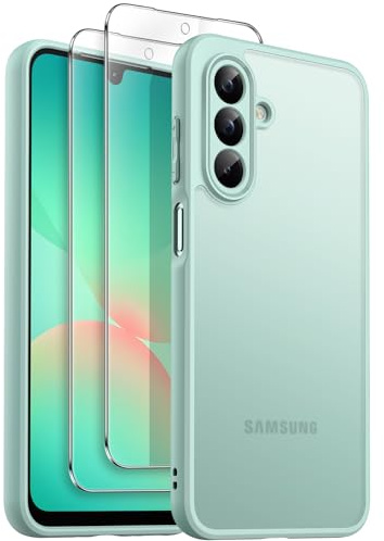 JETech 3 in 1 Matte Case for Samsung Galaxy A26, Mint | 2 Tempered Glass Screen Protectors, Camera Lens Protection, Translucent Frosted Phone Cover