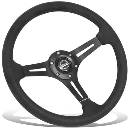 NRG Innovations NRG-RST-030SA Verstärktes Lenkrad – 350 mm Sportlenkrad (6,3 cm tief) – mattschwarze Speiche/Mikro-Wildleder mit Schlitzen
