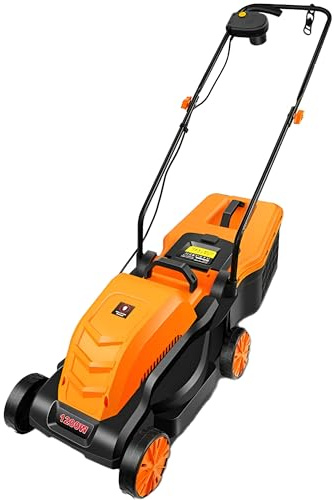 Tagliaerba Elettrico 1600W Larghezza Taglio 33 cm Altezza Regolabile su 3 Livelli e Cesto di Raccolta da 32L