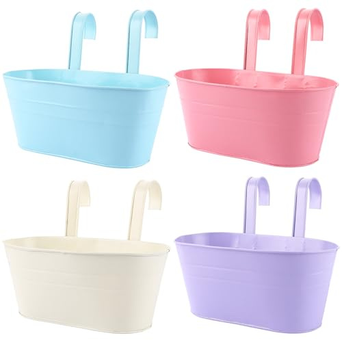 DAJAVE 4 Stück Metall Blumentopf Hängend, 27.5cm Hängeblumentopf, Hängende Blumentöpfe, Blumentopf Balkongeländer Große Blumenkasten Hängend Für Balkon Zaun Garten (Gemischte Farben)