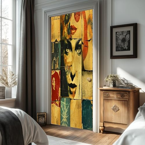 Türtapete Selbstklebend Abstraktes Vintage Poster Graffiti TürPoster, Street Art Fototapete Türfolie Poster Tapete, für Wohnzimmer Küche Schlafzimmer 90 x 200 cm (B x H) 3D Dekoration Türsticker
