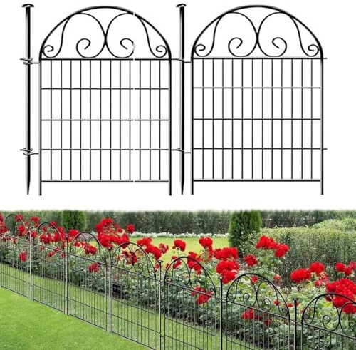 Valla para Estanque Jardín, 90cm Alto x 70cm Ancho, Valla Decorativa de Metal Sin Zanjar, Para Parterres, Patio y Como Valla para Perros o Animales Pequeños (5PCS)
