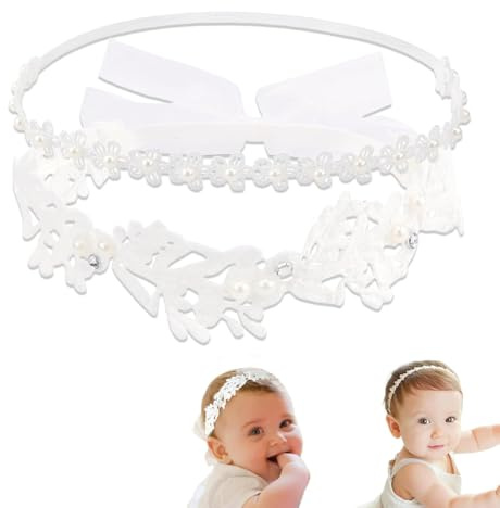 JYNXOR 2pcs diadema de bebé, diademas de nailon con diseño floral para bebé, diadema de boda para niños, diadema de encaje de moda, accesorios suaves para el cabello para niñas, bebés y recién nacidos