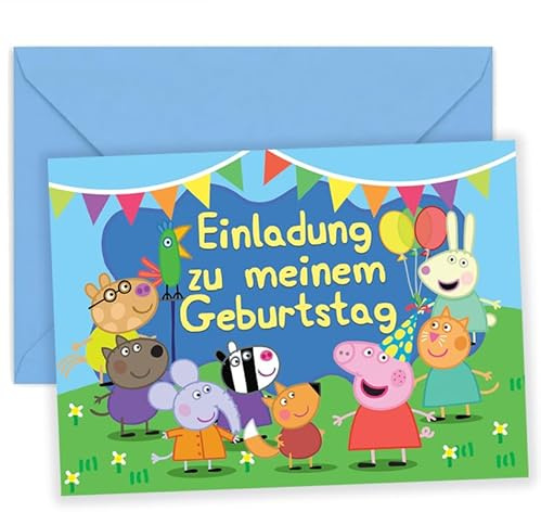 Generisch Einladungen Kindergeburtstag 8 Stück - Peppa Wutz Geburtstag Einladungskarten - Peppa Pig Einladungen mit Umschlag