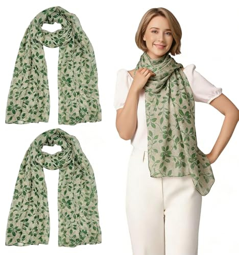 GYIOFAI 2 Stück Damen Halstuch Schals Halstücher, Schal Damen Halstücher Tuch Kopftuch Halstücher, Halstuch Schal, Multifunktionstuch Shawl Musselintuch 180cm x 85cm (Grün) (Grün)