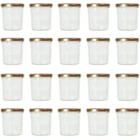 Aucomptoirdesboites Lot de 20 Pots en Verre 324 ml avec Couvercle TO82 – 10 Facettes – Fabrication Française – Pasteurisable, Hermétique, Réutilisable – Pour Confiture, Miel, Épices