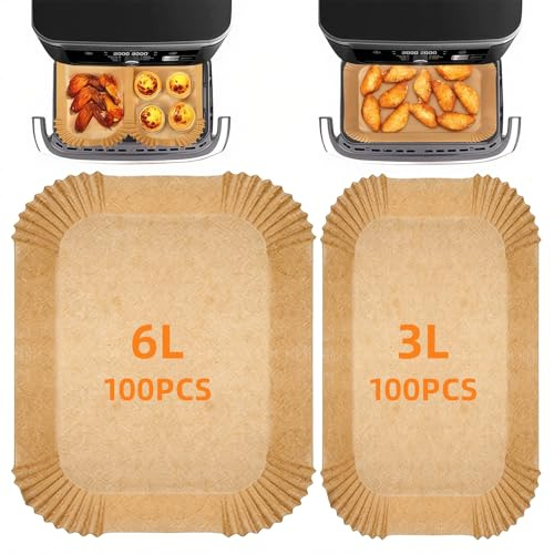 Airfryer Backpapier 200pcs für Philips Airfryer Dual Basket 3000 Serie6L/3L | Antihaft, Hitzebeständig, Fettdicht, Ungebleicht, für Tefal 5.2L/3.1L Dual Easy Fry und Philips 5000 Serie, NA352/00,NA550/00