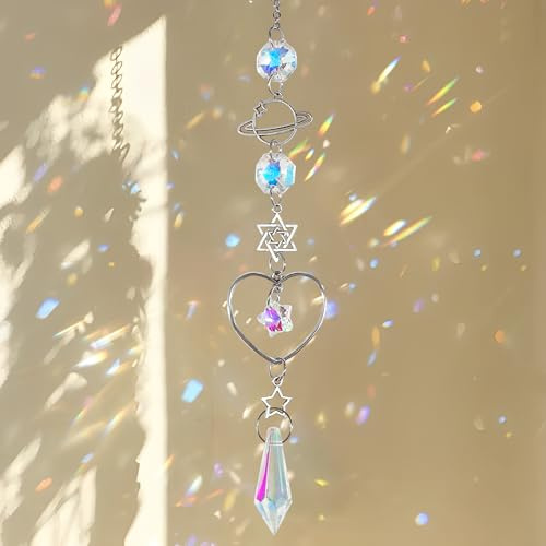 Atrapa el sol en forma de corazón con prisma de cristal – Atrapa el sol de cristal para decoración de ventanas – elegante atrapa el sol para casa, oficina o coche – carillón de viento de cristal como