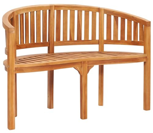 HGBNMER Teakholz Bananenbank 120 cm, 2-Sitzer Gartenbank Massivholz, Elegante Sitzbank für Terrasse und Garten, pflegeleichtes Teak