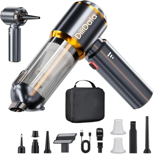 DiliDala Aspirateur à main sans fil, 27 000 PA, vainqueur du test, réservoir à poussière à une touche, aspirateur à main sans fil, 3 vitesses, 270 000 tr/min, air comprimé pour voiture, cuisine
