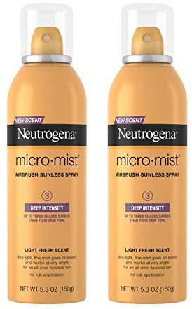 Neutrogena Micromist Airbrush Sunless Tanning Spray, Gradual Sunless Indoor Tanner with Witch Hazel, Oil-Free & Non-Comedogenic Formula, Deep Intensity, 5.3 oz (Pack of 2)