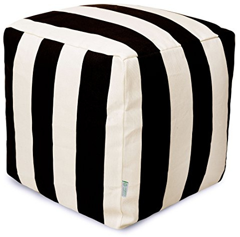 MHG Square Pouf Ottoman Foot Rest | Treated Polyester | Modern Decorative Seating for Living Room, Bedroom | Designed For Indoor & Outdoor Space | 17D x 17W x17H | Vertical Stripes Black