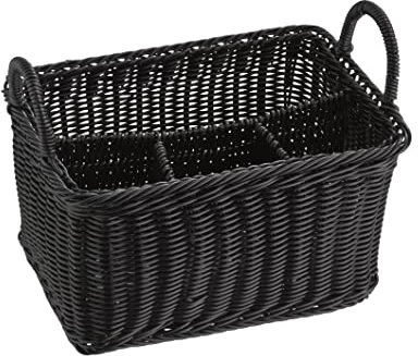 APS ECONOMIC cestino portaposate con 4 scomparti, portaposate infrangibile, portaposate, contenitore per posate, nero, 18 x 26 cm, altezza 15 cm