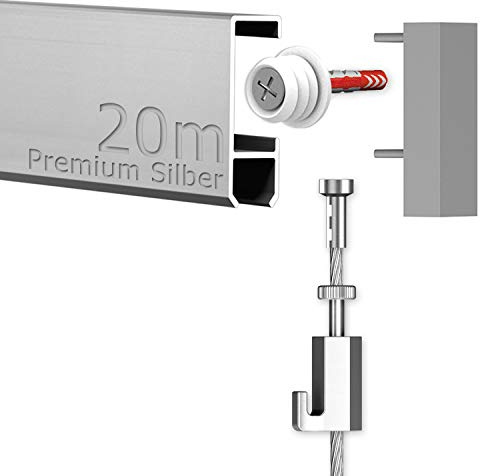 hang-it 20 Meter Premium Bilderschienen Galerieschienen - Komplett Set