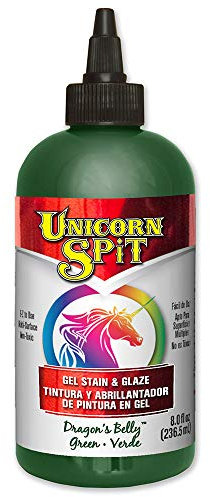 Unicorn SPiT Gel Stain and Glaze, Dragon's Belly Vibrant Water Based Paint for Wood, Glass, Metal, Fabric or Concrete Craft Projects, Green, 236ml