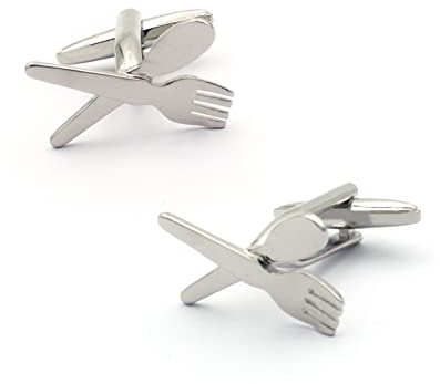 Funny Spoon and Fork Cutlery Silver Cufflinks for Cook or Man