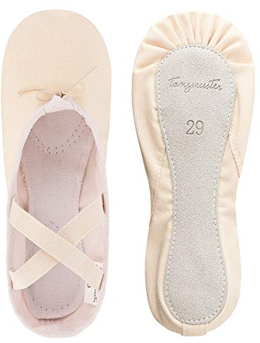tanzmuster Ballettschuhe Damen - DANI - ganze Ledersohle- Sandfarben Größe 38 - Ballettschläppchen für Erwachsene - rosa beige Tanzschuhe fürs Ballett