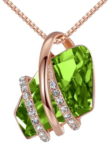 Leafael Collier Cadeau Saint-Valentin pour Femme, Pendentif Souhaiter Pierre de Naissance avec Cristal, Bijou pour Elle, Maman ou Épouse, Plaqué Or Rose 18K / Argenté, Chaîne 18 + 2