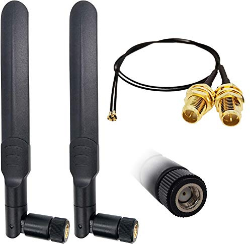 WiFi Antenna 8dBi Omni RP-SMA Male 2.4Ghz 5.8Ghz Dual Band + 20cm U.FL MHF4 to RP SMA Female Extension Cable for M.2 NGFF Card Notebook 2 Pc