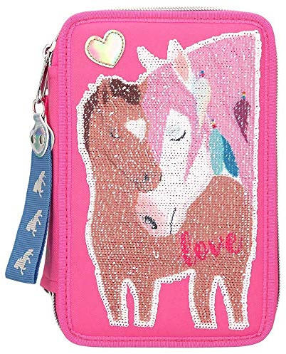Depesche 10529 Federtasche 3 fach mit Streichpailletten, Miss Melody LOVE, rosa, ca. 20 x 13 x 7 cm