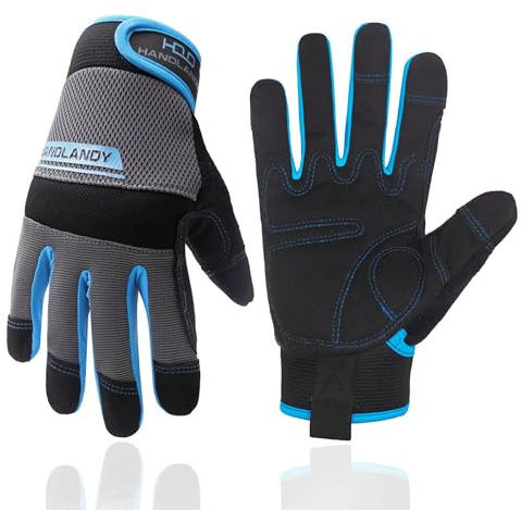 HANDLANDY HLDD UltraLight Safety Work Gloves, Mens & Women Multi-Functional Work Gloves with Extensive Palm Protection, Mechanic Gardening Construction DIY Glove with Touchscreen