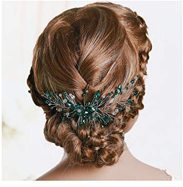 IYOU Hochzeit Haarschmuck Grün Haarklammer Braut Kristall Kopfschmuck Brautschmuck Gast für Damen