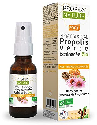 Un Spray Buccal Propolis Verte & Echinacée - Maux de gorge - Défense immunitaires - 100% naturel - Certifié Biologique - 15 mililitre - PROPOS'NATURE