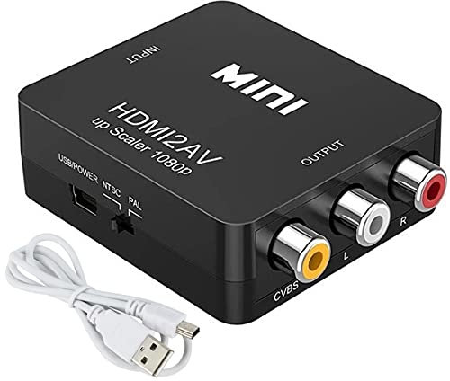 Yiany Adattatore da HDMI a RCA, Convertitore da HDMI a AV, 1080P HDMI a 3RCA audio video composito CVBS per TV HD, PC, laptop, Xbox, VHS, VCR, lettori DVD, Supporto PAL/NTSC