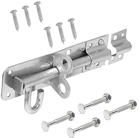 Brenton Bolt Sliding Door Lock for Bedroom Patio Door Security - 6”(152mm) Heavy Duty Zinc Plate Galvanised Gate Latch Garden Shed Gate Bolts for Wooden Gates (Silver)