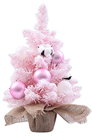 KKLT Rosa Tischplatte Weihnachtsbaum,Mini Künstlicher Weihnachtsbaum Geschmückte Bäume Mit Hängenden Ornamenten Für Urlaub Dekoration-Rosa 60cm(24)