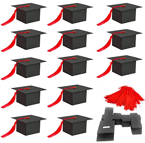 KEELYY 50 Stück Bonbonschachteln zum Graduieren – Mini-Geschenkbox aus Kraftpapier in Hut-Form – Graduierung Geschenk Box für Abschlussfeiern