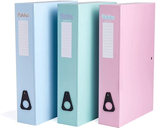 Pukka Pad A4+ Foolscap Box Files 75mm - Pastel Colours Blue, Pink, Green - Pack 3