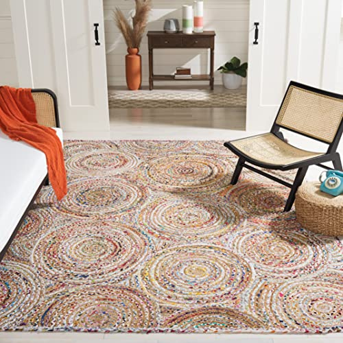 SAFAVIEH Area Rug 8x10 - Cape Cod Collection - Large - Beige & Multi, Handmade Jute & Cotton, Boho Braided Design, Ideal for Living Room, Bedroom, Office, Dining Space (CAP203B)