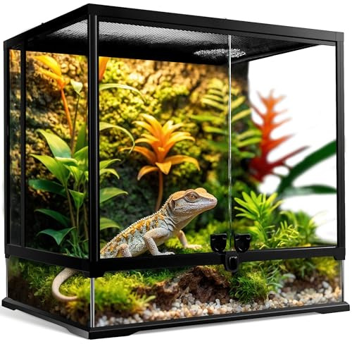 NEPTONION 43 Gallonen professionelles Glasterrarium 60cm x 45cm x 60cm, langlebiger Reptilien-Lebensraumtank, mit hitzebeständigem Rahmen aus Aluminiumlegierung