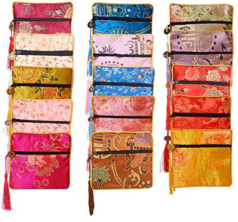 Bleiou 15 Pcs Jewelry Purse Pouch Brocade Gift Bags Zipper Pouches Mix Colors(4.7x4.7inch)