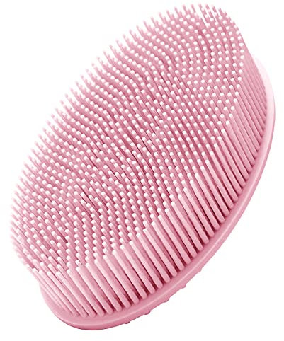 Silicone Body Scrubber, Soft Shower Brush for Exfoliating and Cleaning, Comfortable Face Skin Massage Tool (Pink)