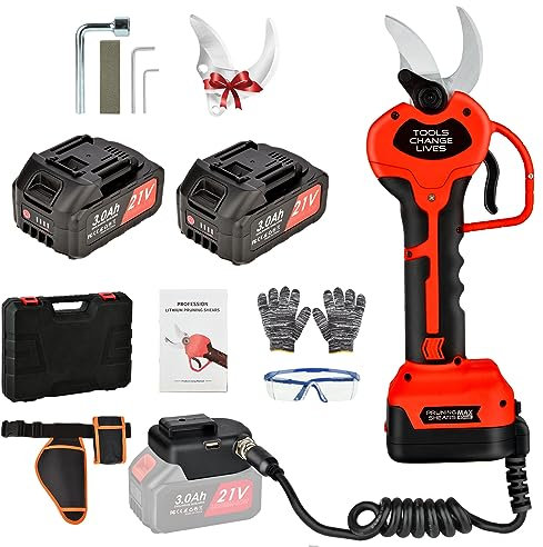 Forbici Potatura a Batteria,40 mm Forbici Potatura Elettriche, 2X3000 mAh Batteria,Con Prolunga da 1,2 m,Adatto per Frutteto,Giardino,Fattoria