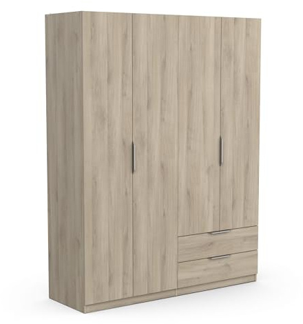 Demeyere Armadietto Guardaroba Moderno con 4 Ante e 5 Ripiani 2 Cassetti, Colore Rovere Kronberg, 157.3 x 51.1 x 203 cm, Legno Ingegnerizzato
