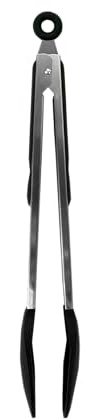 Fackelmann Stainless Steel Kitchen Tongs, with Locking Function | Silicone Function Head, TPR Handle, 34cm, Silver & Black